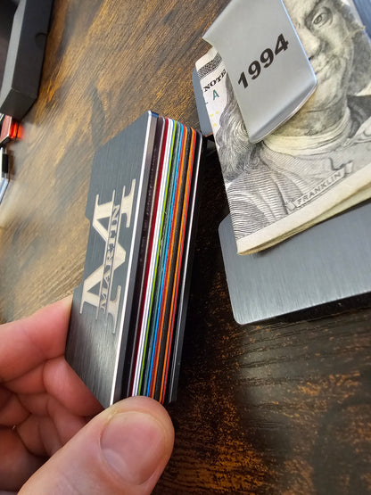 Custom personalized Ultra Thin RFID Blocking Aluminum Credit Card Holder with Money Clip Minimalist Metal Wallet