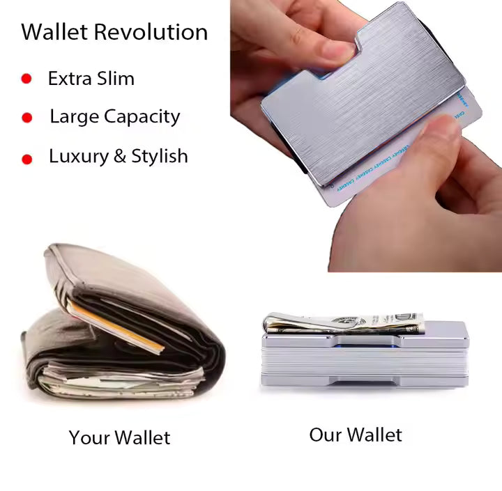 Custom personalized Ultra Thin RFID Blocking Aluminum Credit Card Holder with Money Clip Minimalist Metal Wallet