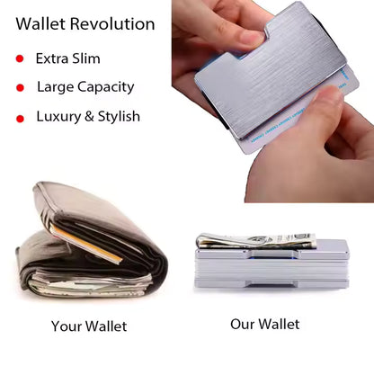 Custom personalized Ultra Thin RFID Blocking Aluminum Credit Card Holder with Money Clip Minimalist Metal Wallet