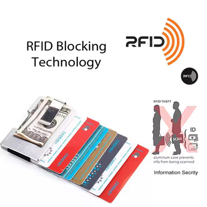 Custom personalized Ultra Thin RFID Blocking Aluminum Credit Card Holder with Money Clip Minimalist Metal Wallet