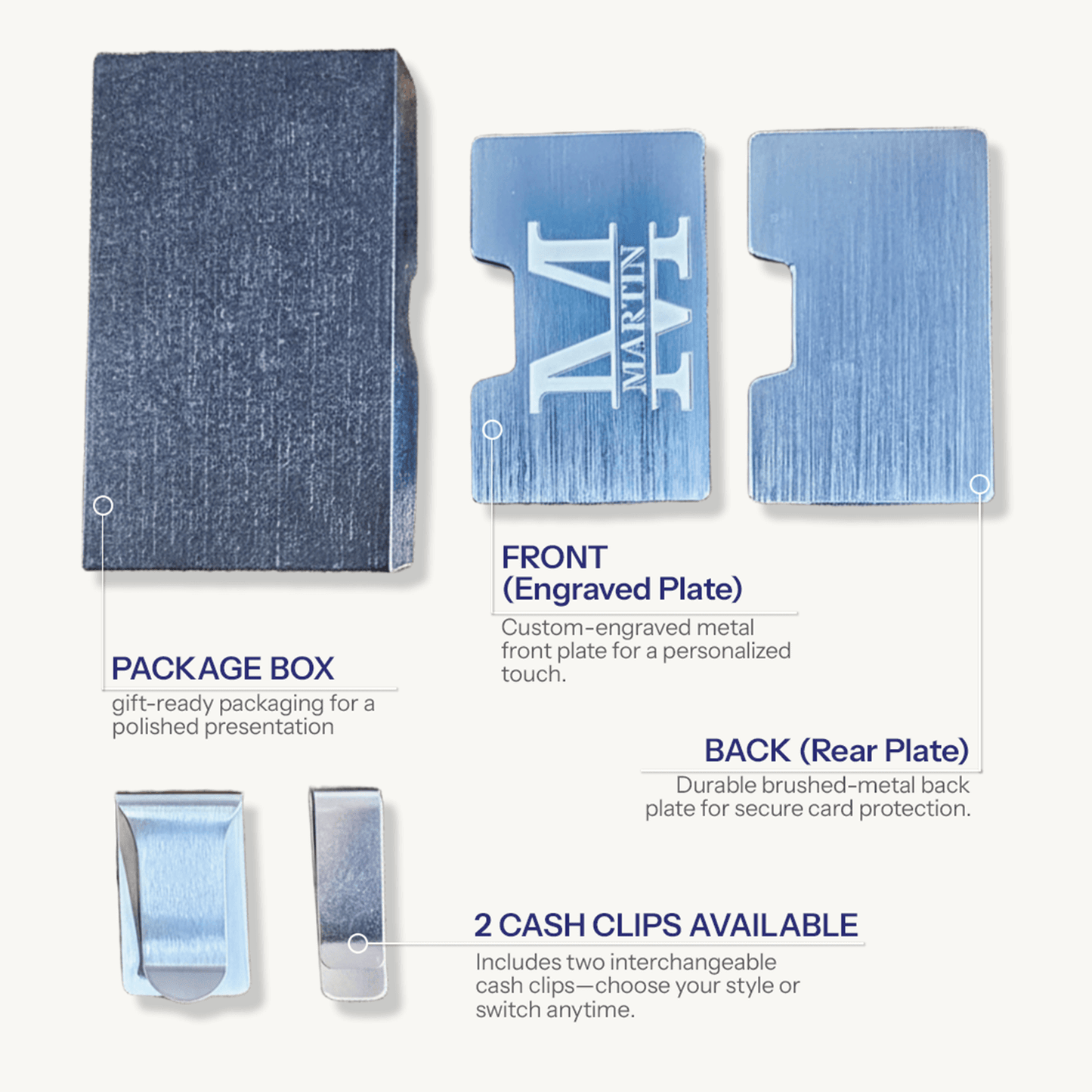 Custom personalized Ultra Thin RFID Blocking Aluminum Credit Card Holder with Money Clip Minimalist Metal Wallet